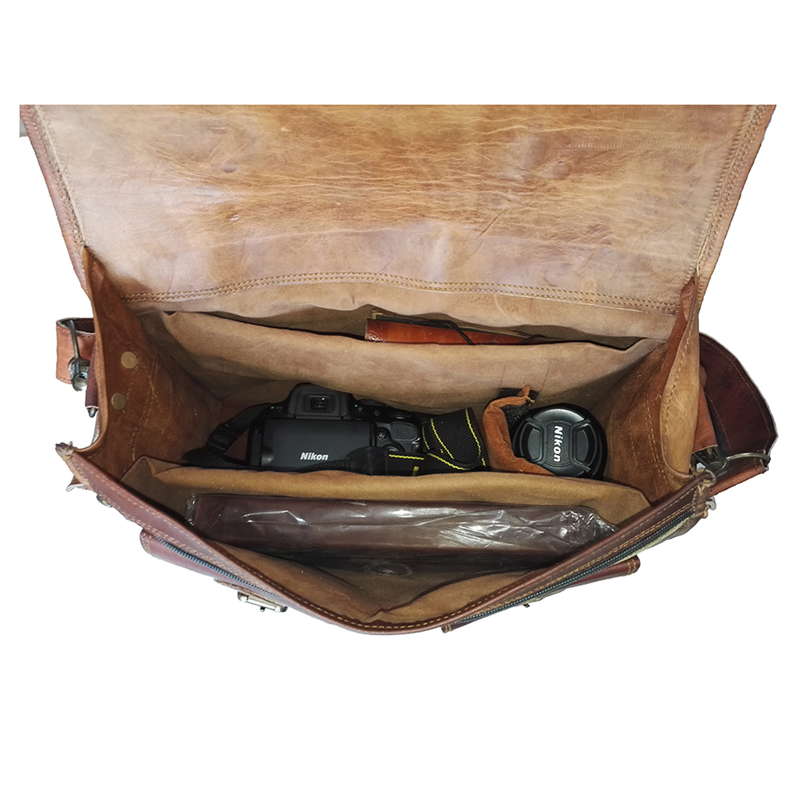 Vintage Genuine  Leather Briefcase Camera Lens DSLR Sony Canon Nikon Bag